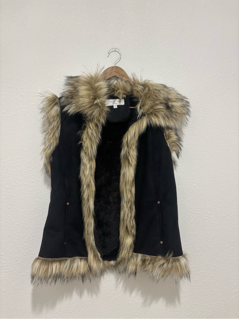 Tasha Polizzi Black Vest with Faux Fur Trim